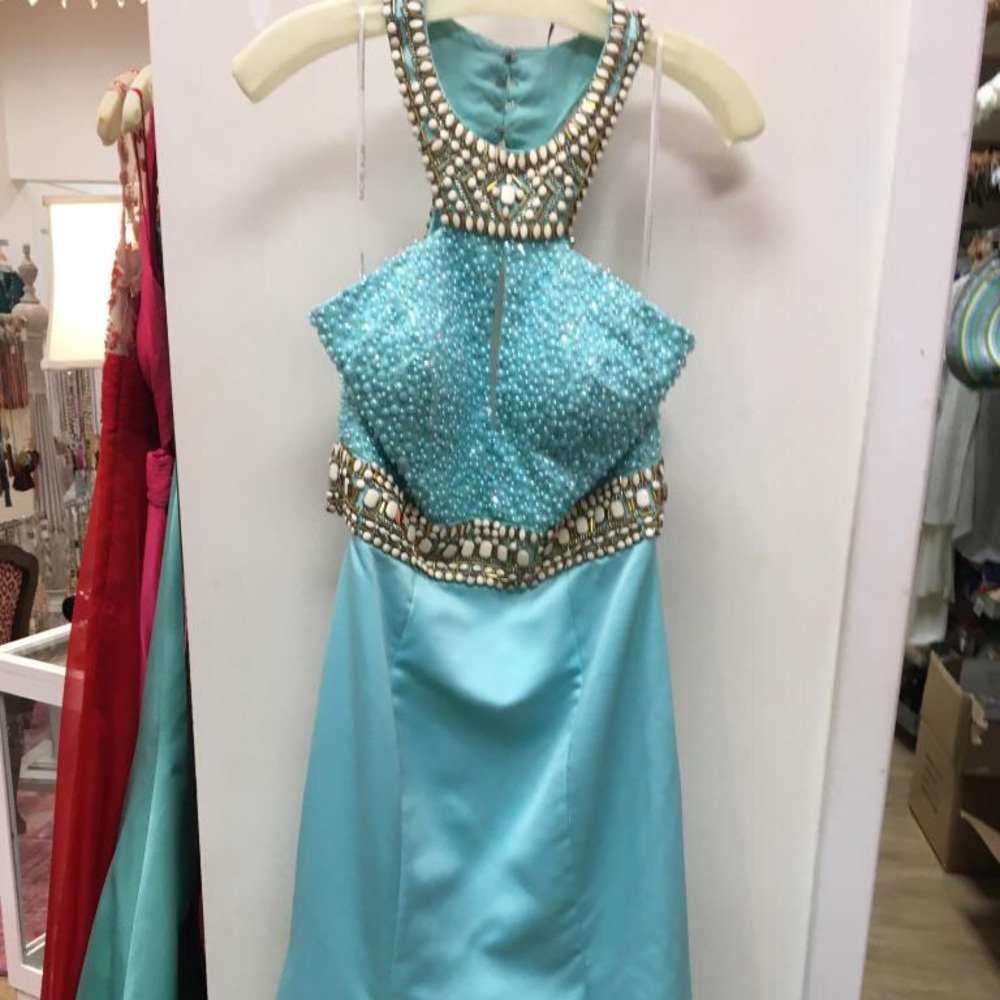 New slightly damaged Rachel Allen beaded gown